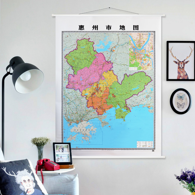 惠州市地图挂图 1.1米x1.6米行政交通旅游 办公室家用商务精装挂图广东省内地图系列