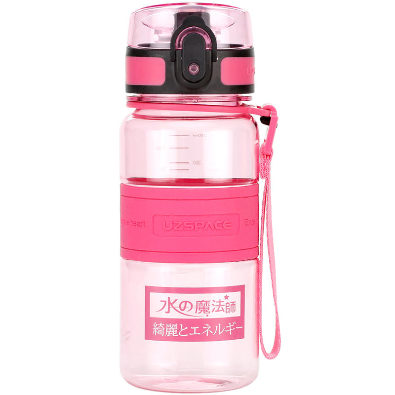 优之（UZSPACE）儿童小容量运动水杯夏季便携Tritan塑料壶男女小学生透明水瓶 水之魔法师 粉色 350ML