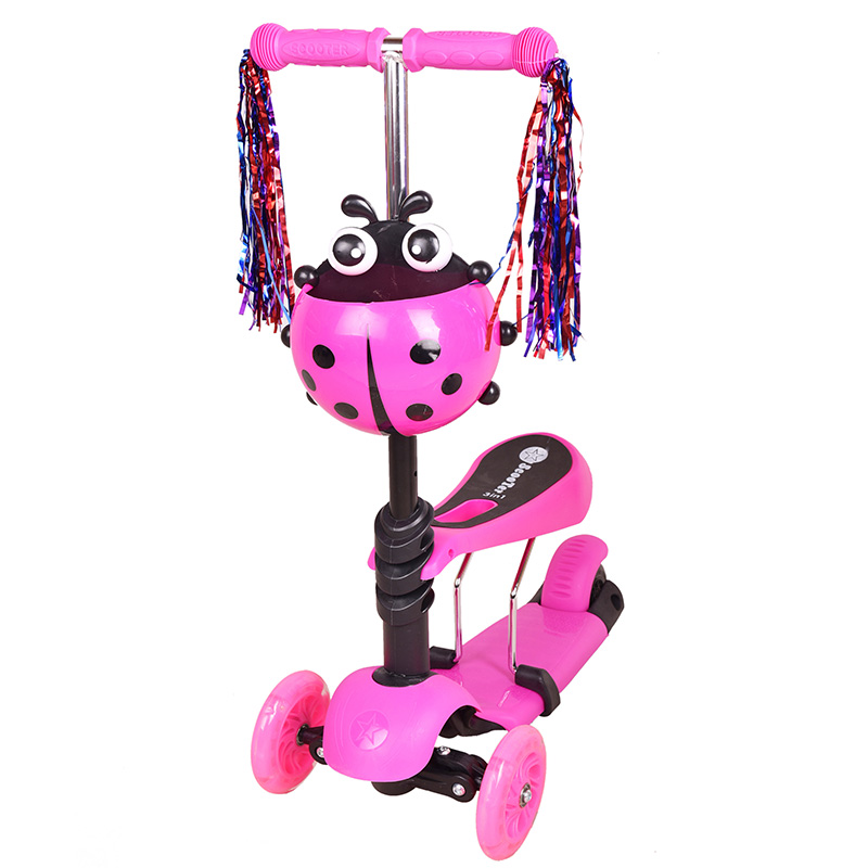 帝百伦儿童滑板车三轮 带坐椅闪光轮 高度可调节滑滑车扭扭车 粉色带座椅踏板不带闪光