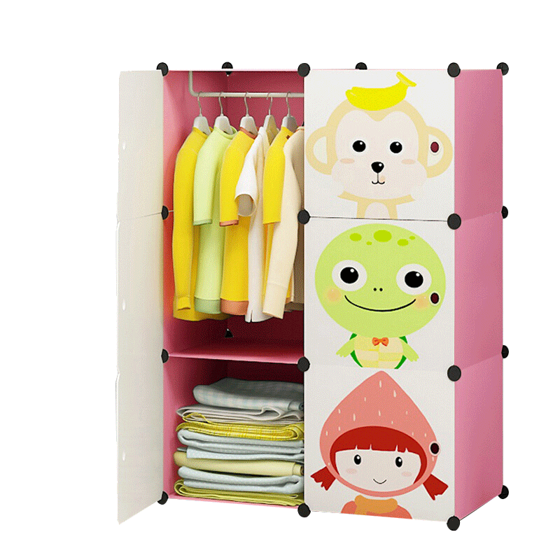 安尔雅简易衣柜 玩具收纳架宝宝衣橱简约塑料组合箱环保卡通简易衣柜卧室收纳柜
