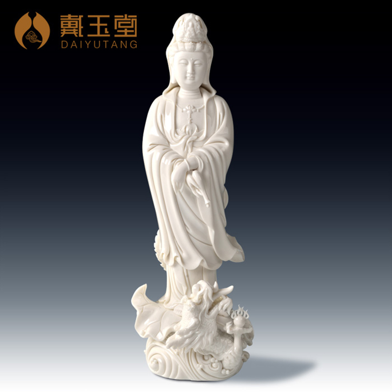 戴玉堂 祥龙一叶南海观音菩萨佛像摆件家居客厅陶瓷艺术品 林建胜大师