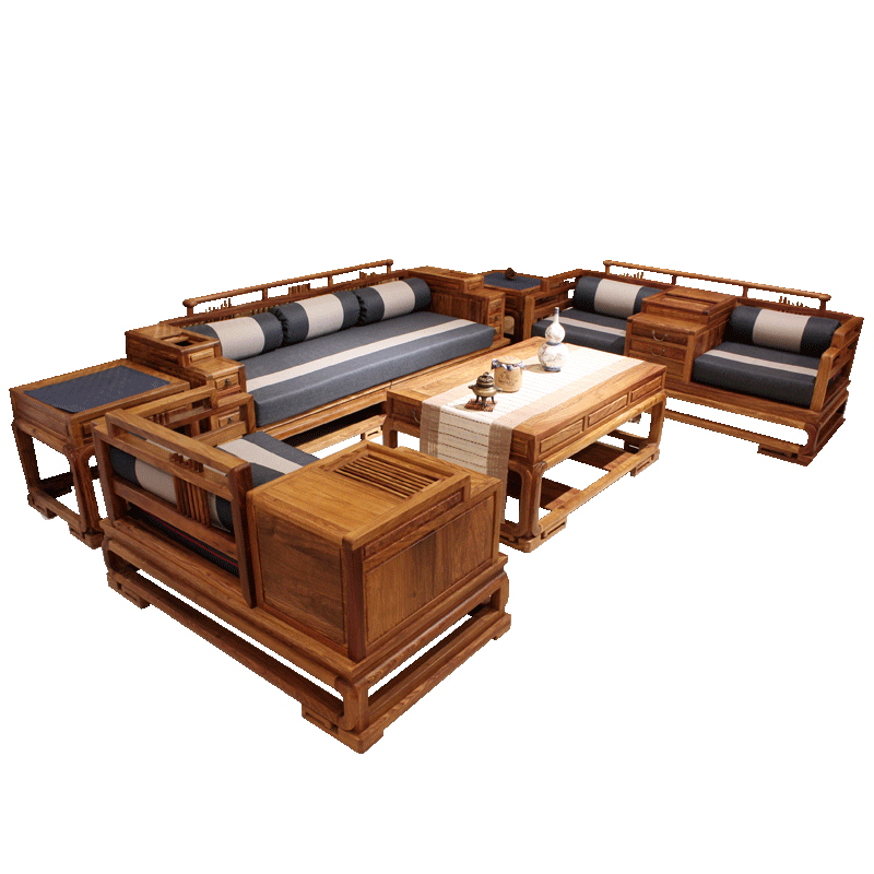 木中央 红木家具 非洲花梨 学名:刺猬紫檀沙发 新中式全实木沙发 客厅忆江南沙发123六件组合可拆卸 沙发123六件套