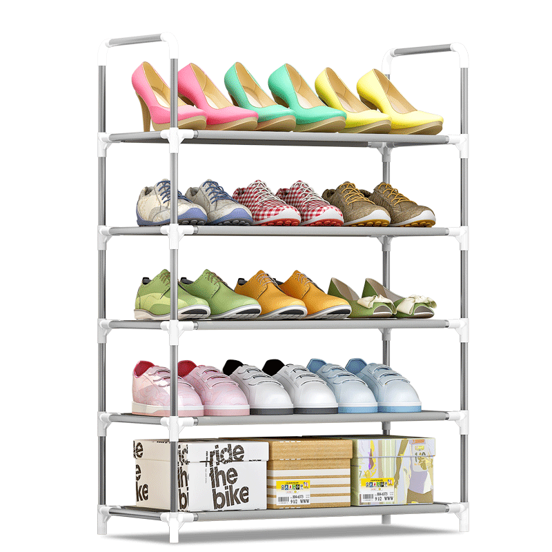 索尔诺 简易鞋架多层组合经济型鞋架寝室宿舍门口客厅鞋架子拖鞋架加固耐用鞋架 5层-银灰色-【长60cm】