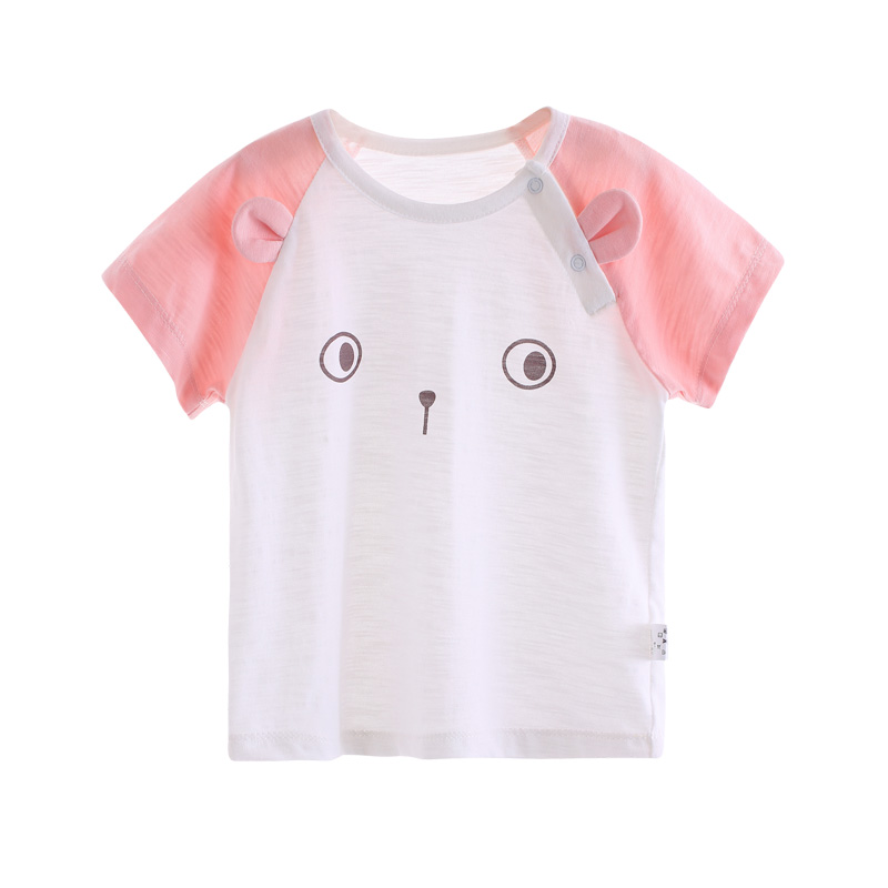 婴儿衣服男女宝宝短袖T恤夏装纯棉上衣1-3岁儿童外出服8330 藕粉色 80cm