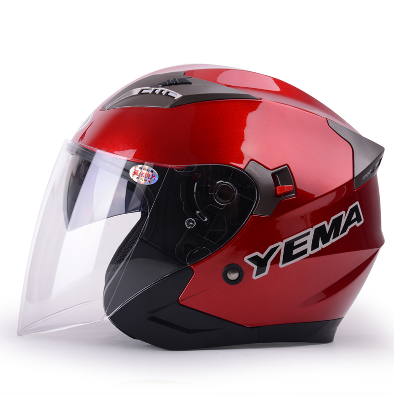 野马（YEMA）625电动车头盔夏季双镜片半盔机车安全帽男女 四季通用 均码 红色