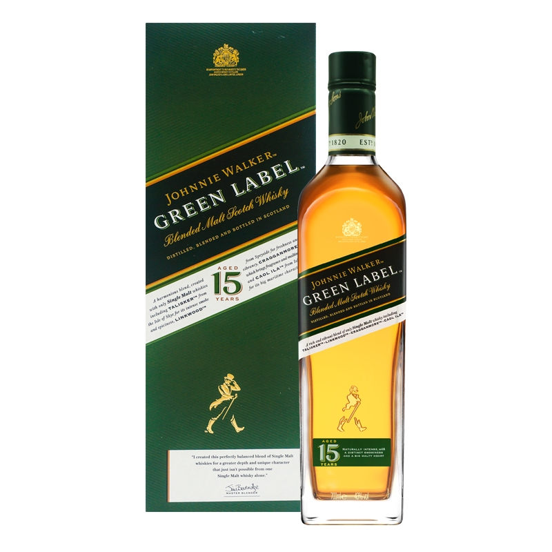 【官方旗舰店】尊尼获加Johnnie Walker洋酒绿方绿牌15年苏格兰进口威士忌750ml