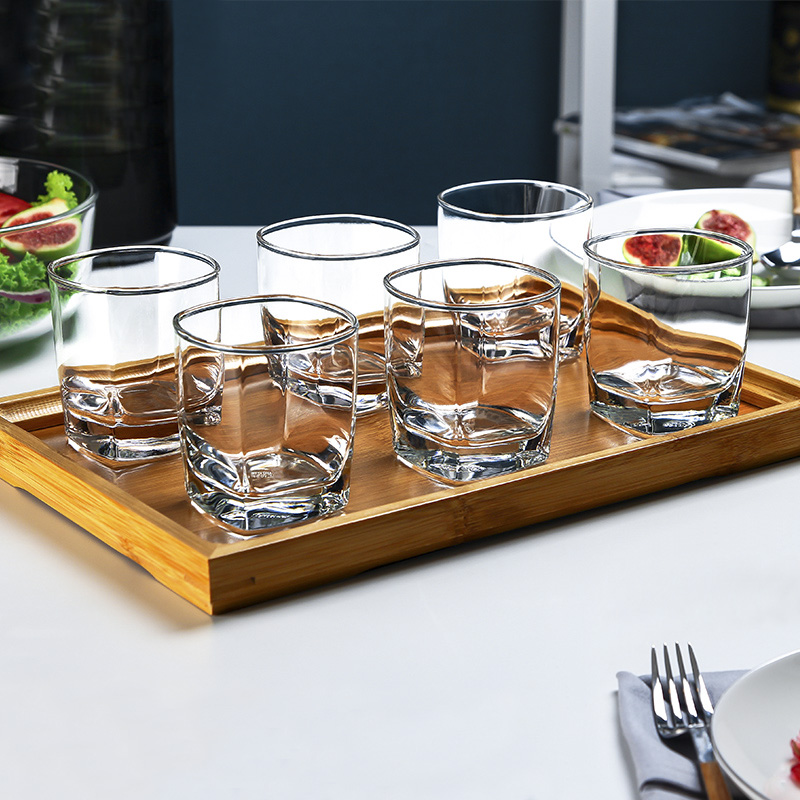 乐美雅无铅耐热玻璃杯四方喝水杯子家用牛奶果汁杯茶杯洋酒啤酒杯6只装 6只装/圆形矮杯150ML