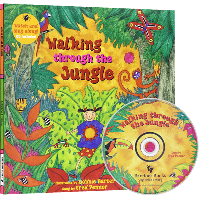 Walking Through the Jungle 英文原版儿童启蒙绘本 Barefoot Books 附CD 廖彩杏有声书单 原版CD 图画故事书 常青藤爸爸推荐
