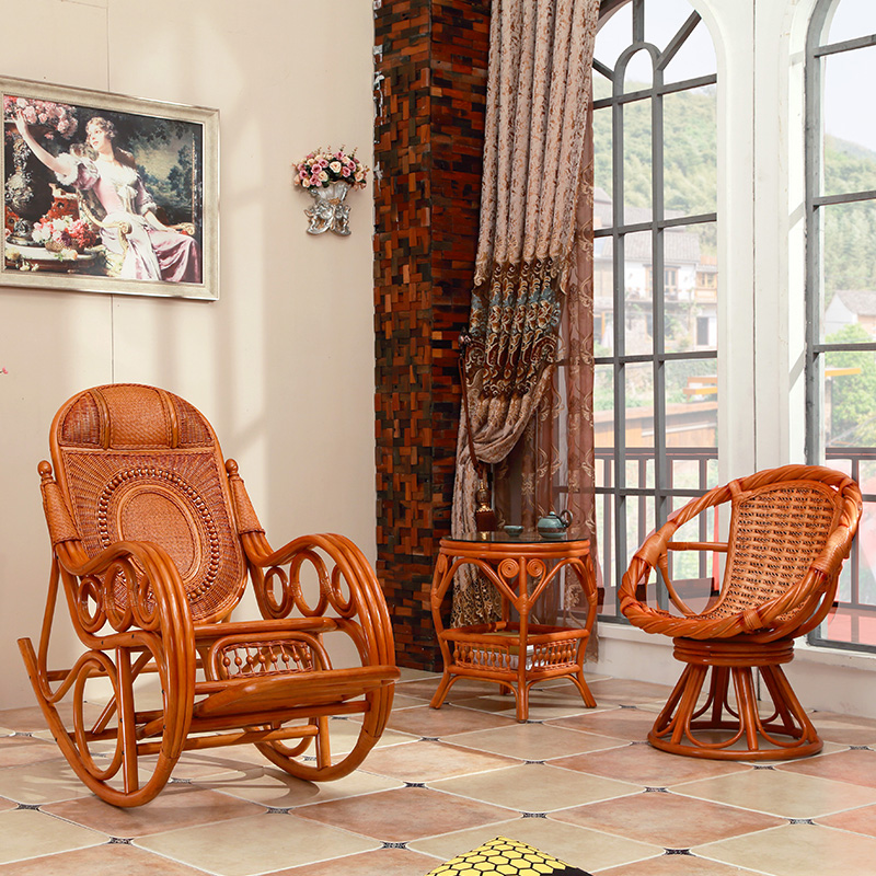 老人客厅阳台洽谈椅休闲椅懒人藤制椅子 常规色摇椅 茶几 坐垫 单椅