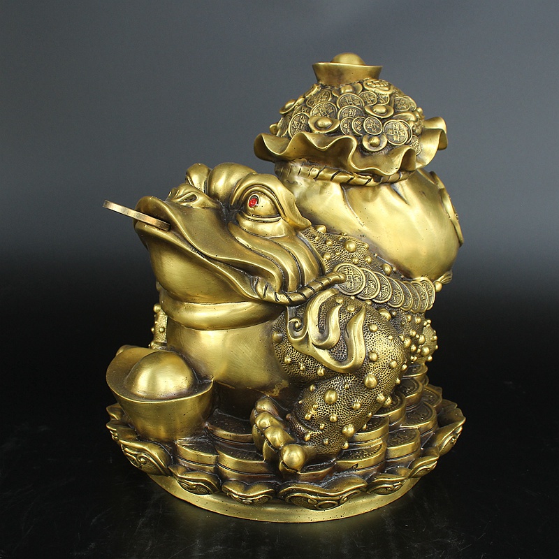 黄铜金蟾摆件三足三脚金蟾驮黄金袋店铺开业工艺品黄铜蟾蜍黄铜三足