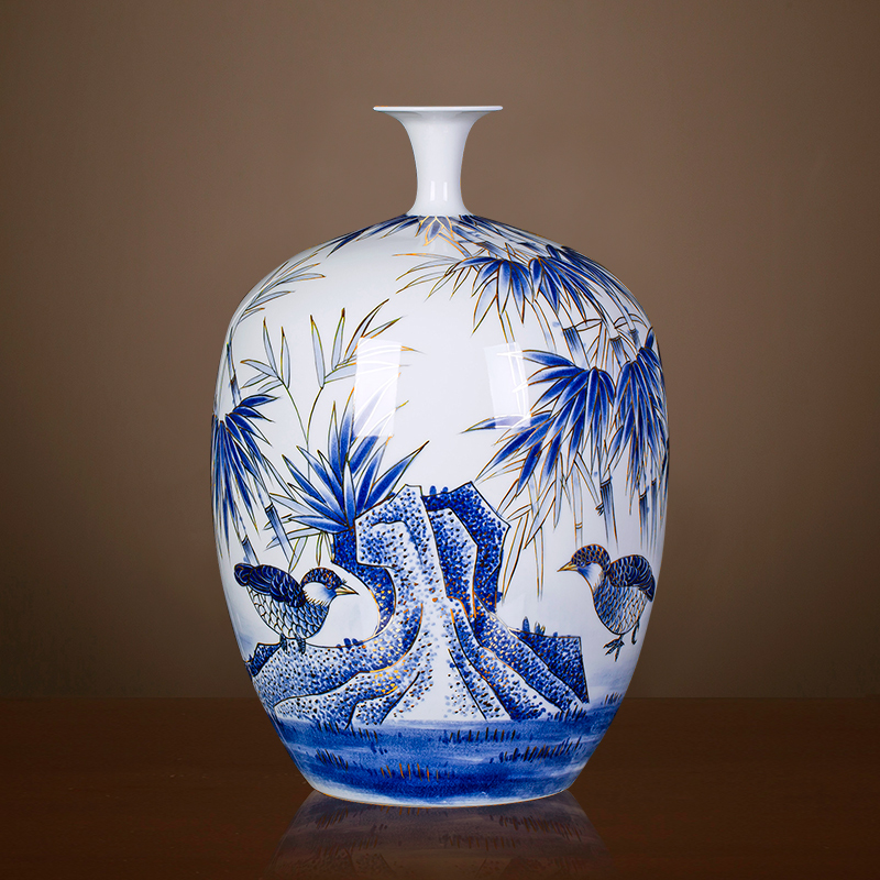 奋行 景德镇陶瓷器花瓶名家大师手绘年年有余青花瓷中式客厅装饰品