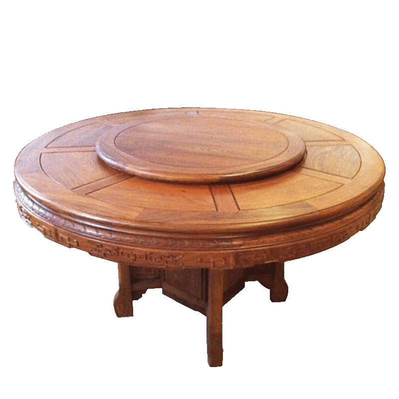 木中央 红木家具 非洲花梨 学名:刺猬紫檀大圆桌全实木 中式圆形餐桌椅组合 1.3米圆桌