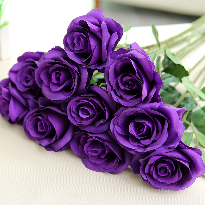 10支仿真玫瑰花假花客厅家居装饰品婚庆单支干花样板房 10支(紫色)