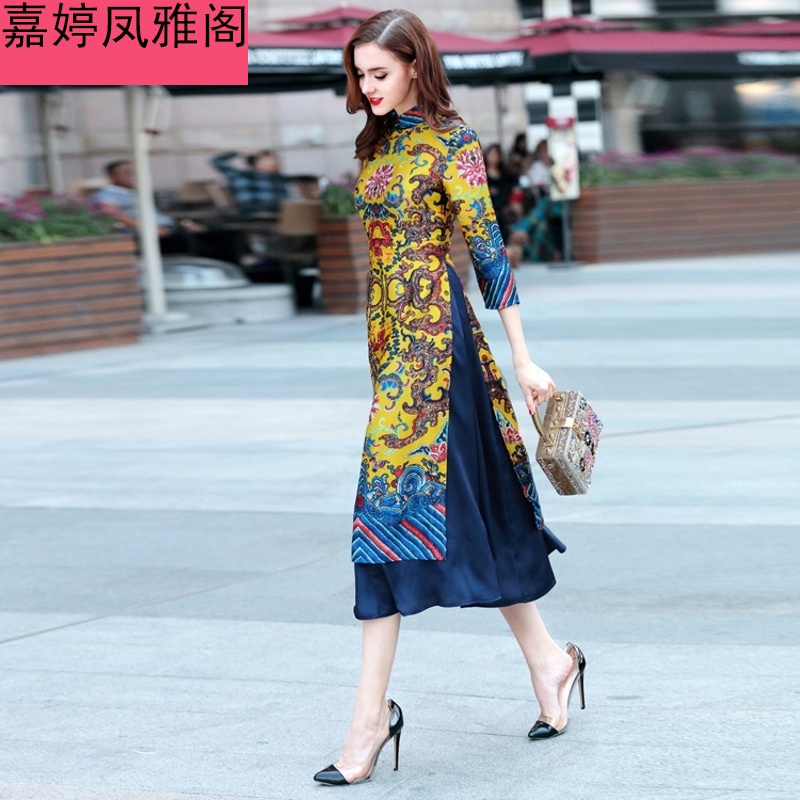 普雅希旗袍裙春秋新款改良时尚高端奥黛越南旗袍立领旗袍复古连衣裙 黄色 L怎么看?