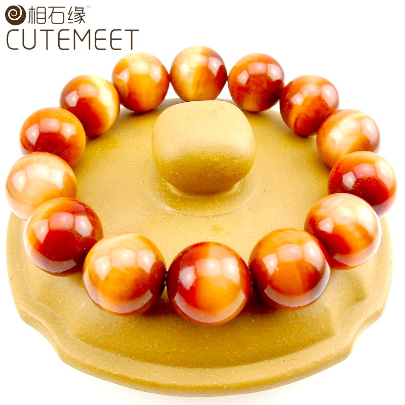 相石缘金红色7a金红虎眼石手链男16mm猫眼手串男士款虎睛石