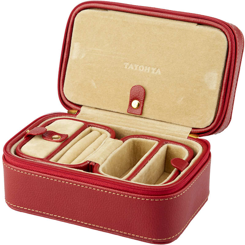 多样屋（TAYOHYA）PU革荔枝纹携带首饰盒化妆盒新娘珠宝饰品项链盒结婚礼物 红色