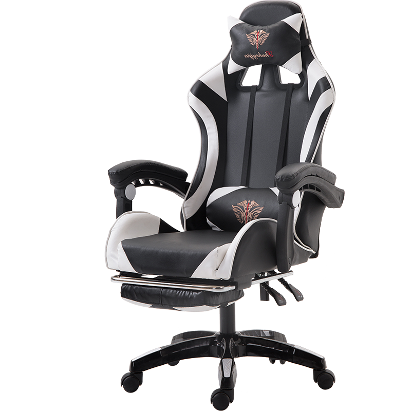 舒客艺家 电竞椅电脑椅家用办公椅可躺游戏座椅主播椅子 黑白刺绣+搁脚+尼龙脚