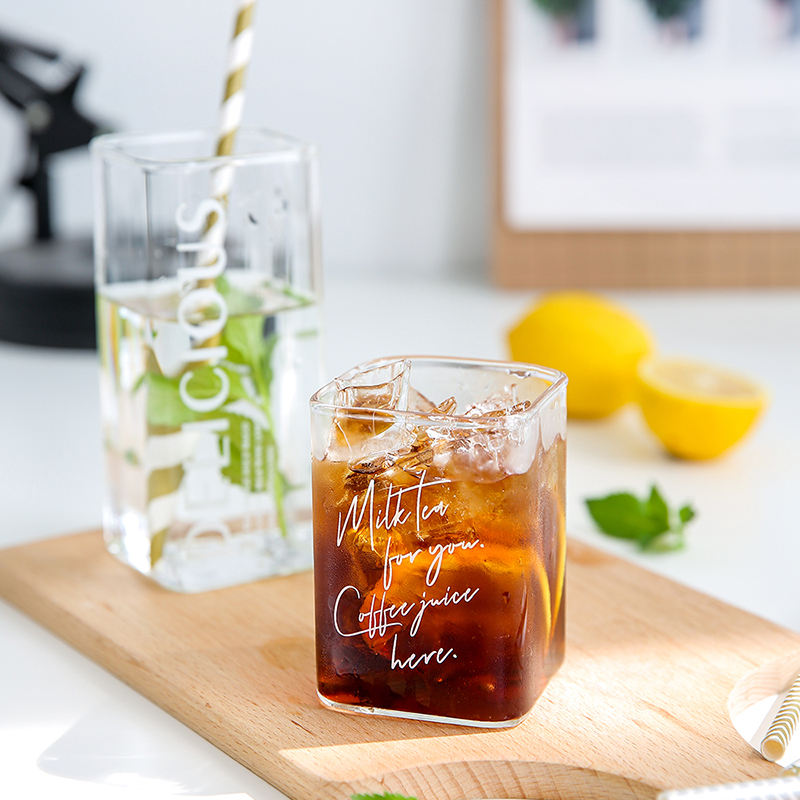 方形水杯喝茶杯果汁杯牛奶杯饮料杯子b-138 milk tea高款