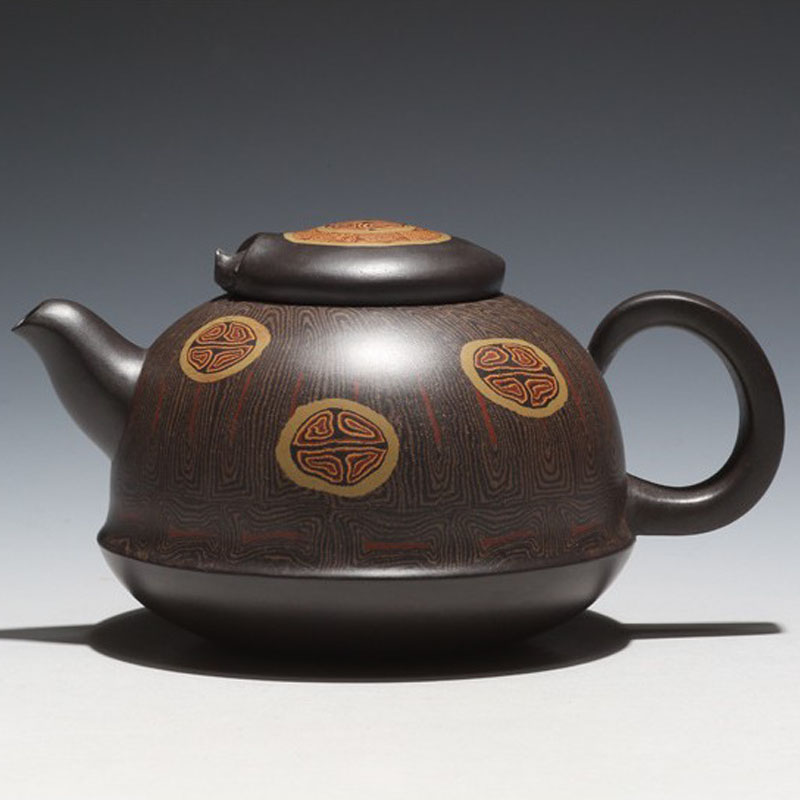 美典(meediea)宜兴名家紫砂壶 全手工优质黑泥龟寿延年壶420ml