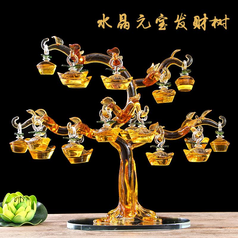 圆通工艺 水晶元宝树 开业礼品 琉璃钱树 玄关客厅摆件 乔迁礼品 水晶