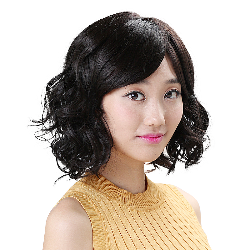 娇滴滴假发套 可爱bobo头蓬松波浪卷发型 中短款斜刘海梨花头卷发