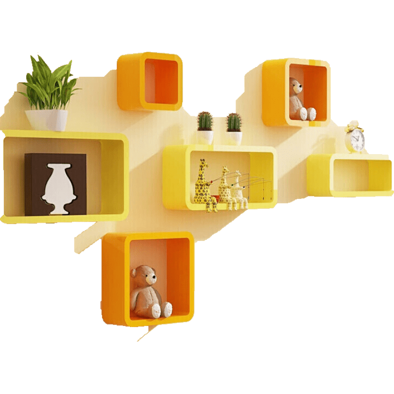 【钢琴烤漆 现货速发】墙上置物架客厅电视背景墙壁挂隔板墙面装饰架免打孔卧室创意墙柜 C210-套餐L