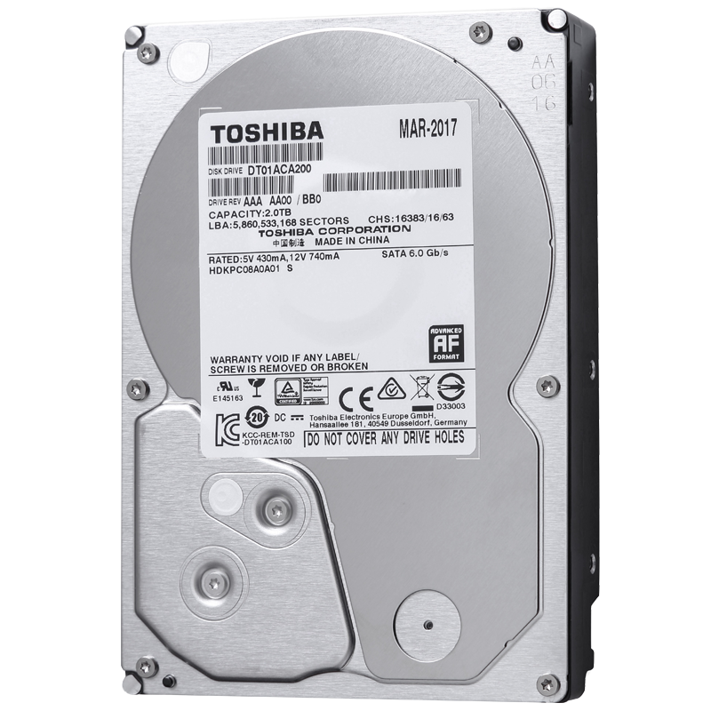 TOSHIBA 东芝 DT01ACA系列 3.5英寸台式机硬盘 2TB DT01ACA200 (7200rpm、PMR)DT01ACA200
