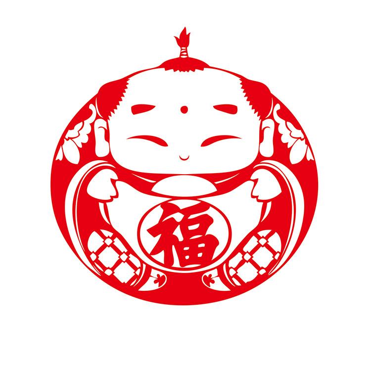 客厅书法沙发墙装饰喜庆玻璃贴中国娃娃贴 红色福 小