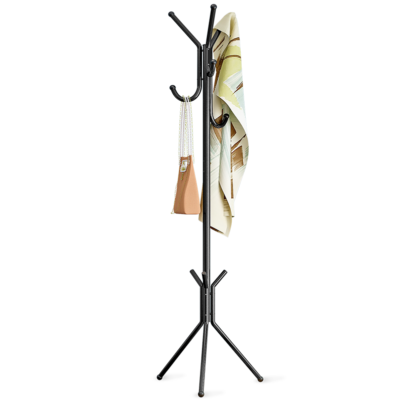 蜗家 衣帽架简易挂衣架宿舍室内卧室办公室落地时尚衣服架立式支架收纳架子杆衣帽杆门后衣挂衣架 黑色【高147cm