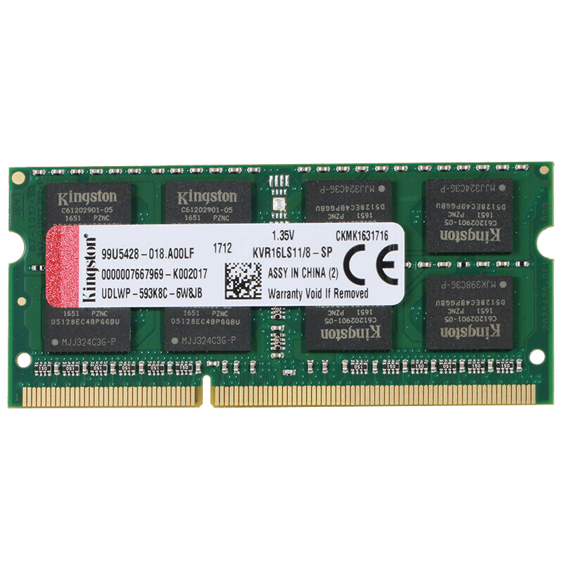 Kingston 金士顿 KVR系列 DDR3L 1600MHz 笔记本内存 普条 绿色 8GB KVR16LS11/8-SP