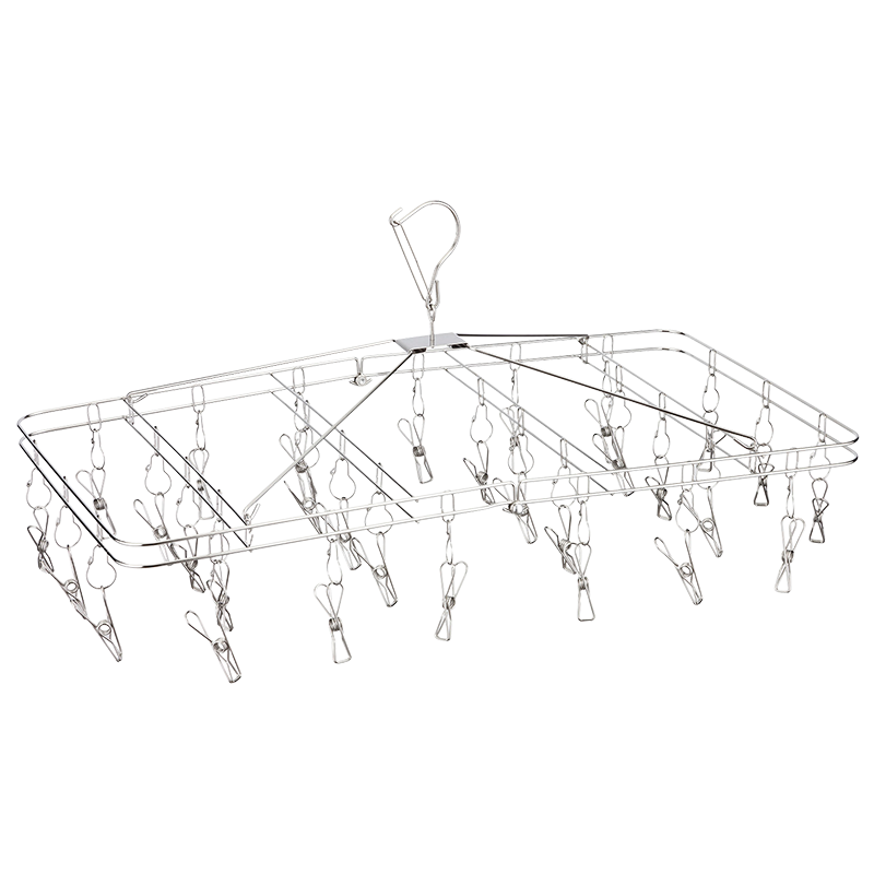 和则兴不锈钢晾晒架 衣架实心晾袜架家用晾晒衣架多头夹子内衣晒架防风 【可折叠】加粗30夹(长62x宽34CM)