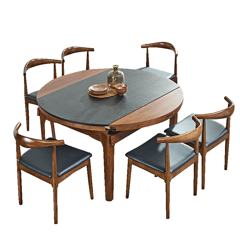 A家 餐桌 伸缩圆餐桌火烧石实木现代简约餐桌椅组合餐厅家具 DC2208 火烧石 单餐桌(1.35米)