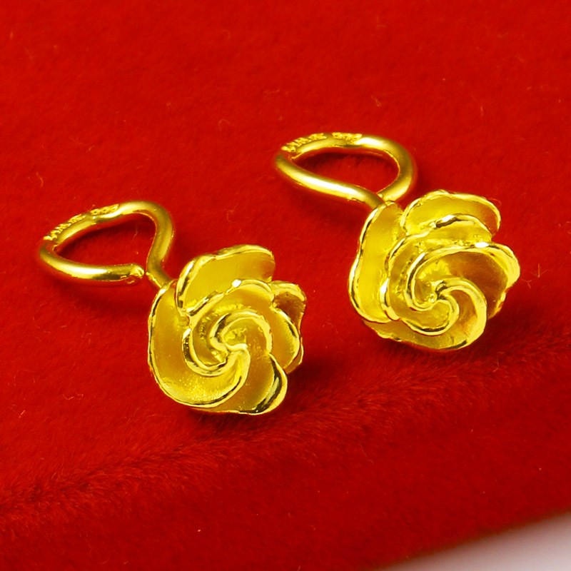 千影黄金耳钉女款9999足金耳环素金耳饰结婚首饰玫瑰花朵小狐狸送女友