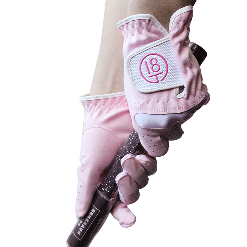 18TEE 高尔夫手套女士双手 夏季防滑布手套 粉红色 21码新老款随机发货