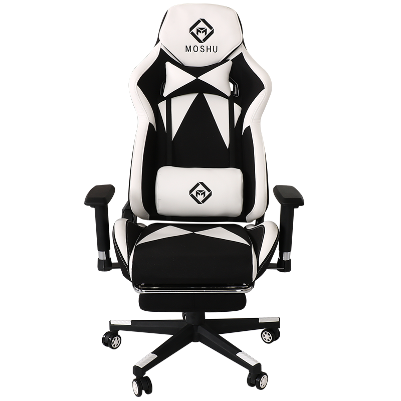 墨属 电竞椅 电脑椅 游戏椅办公椅人体工学椅主播椅吃鸡椅子网吧座椅 MS02 加大款黑白色+搁脚（乳胶透气坐垫）