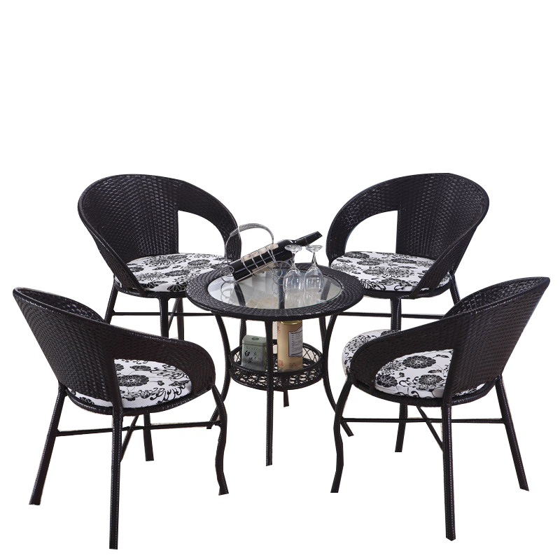 星奇堡  藤椅三件套阳台桌椅五件套客厅家具休闲桌椅户外庭院茶几椅子组合 咖色五件套带坐垫