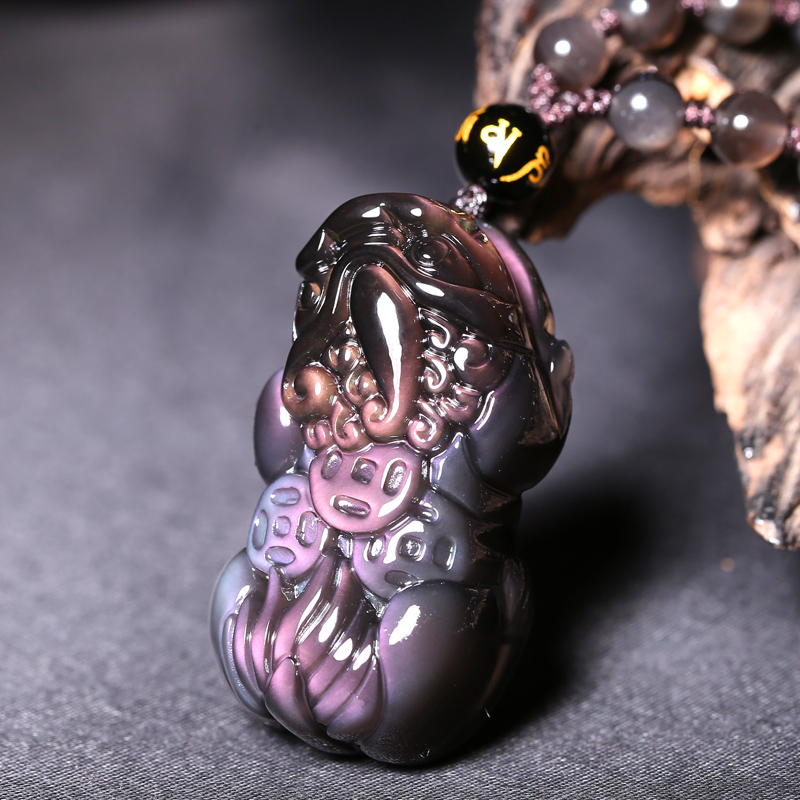 慈灵阁 幻世红眼黑曜石貔貅吊坠 冰种黑曜石舞貅钱币霸王貔貅项链