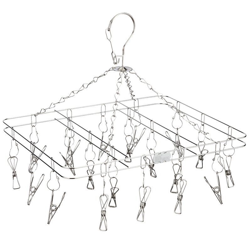 和则兴不锈钢晾晒架 衣架实心晾袜架家用晾晒衣架多头夹子内衣晒架防风 【加粗款】方形20夹