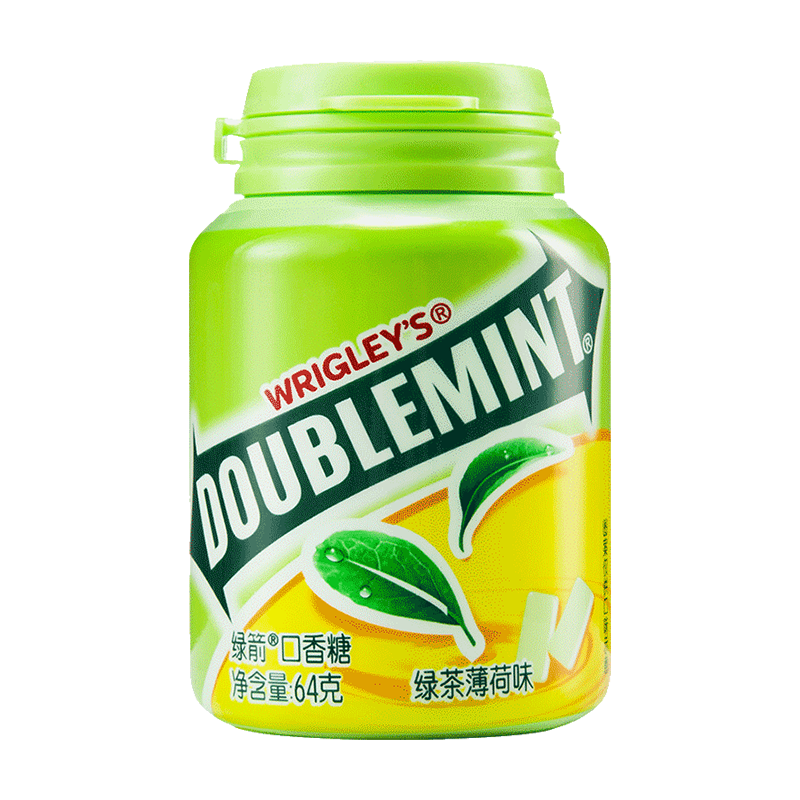 绿箭(DOUBLEMINT)口香糖 绿茶薄荷味约40粒/瓶 零食糖果 口气清新糖