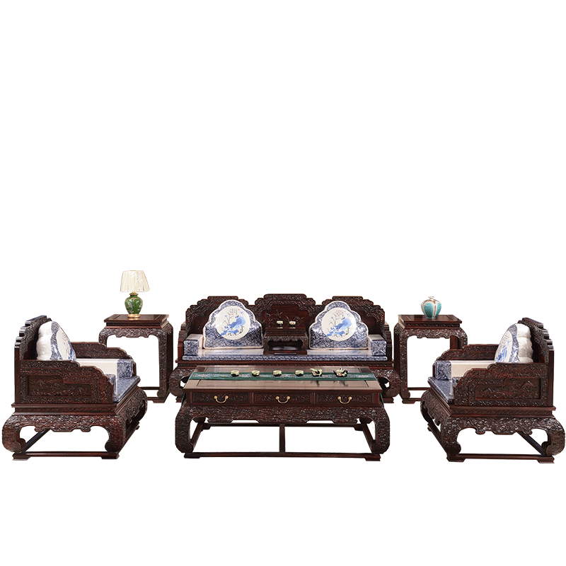祥蕴阁红木家具印尼黑酸枝学名阔叶黄檀荷花宝座豪华沙发明清古典中式实木客厅组合7件套 1123组合