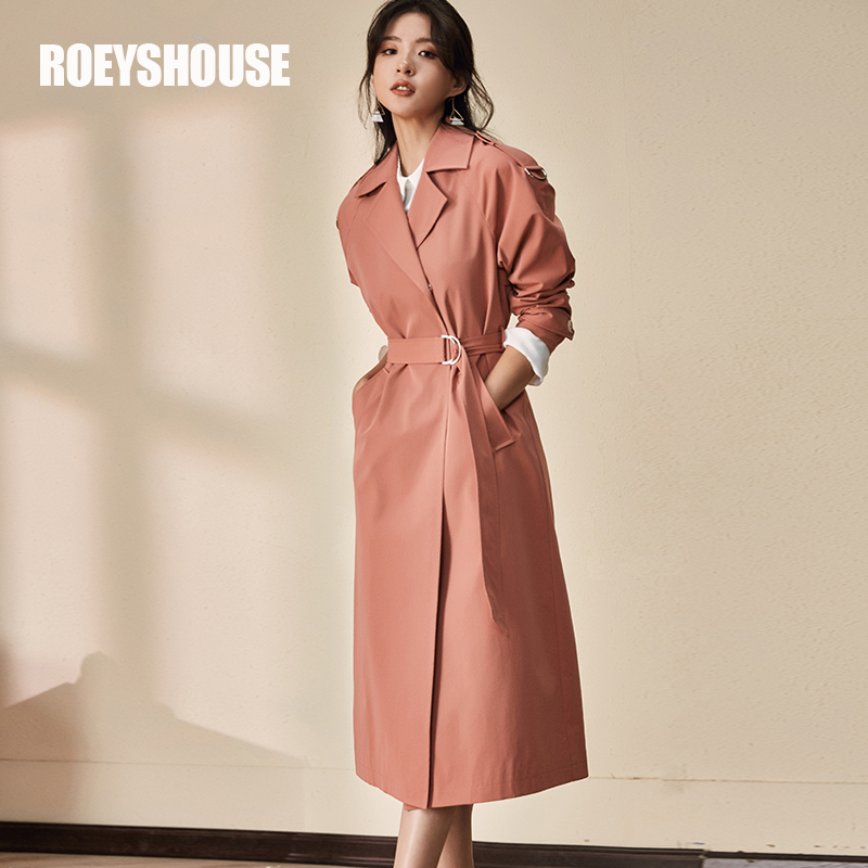 ROEYSHOUSE罗衣原创风衣女秋装新款气质豆沙红修身OL中长款外套5405 豆沙红 M