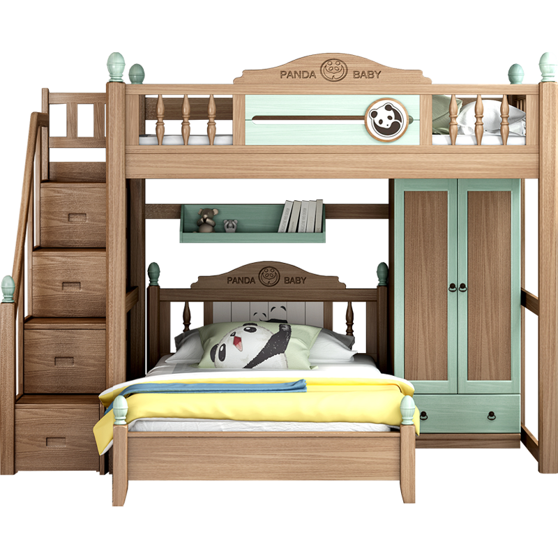 格杰 全实木儿童床上下床双层床 高低床 上下铺成人男孩女孩下书桌衣柜床 上铺+1.2米普床+衣柜+梯柜 上铺1200*1900mm