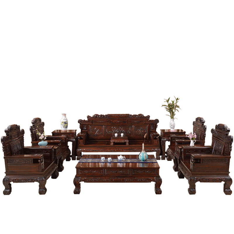 木恒盛 红木家具 印尼黑酸枝(学名:阔叶黄檀)财源滚滚沙发明清古典中式客厅沙发组合11/7件套 11件套组合