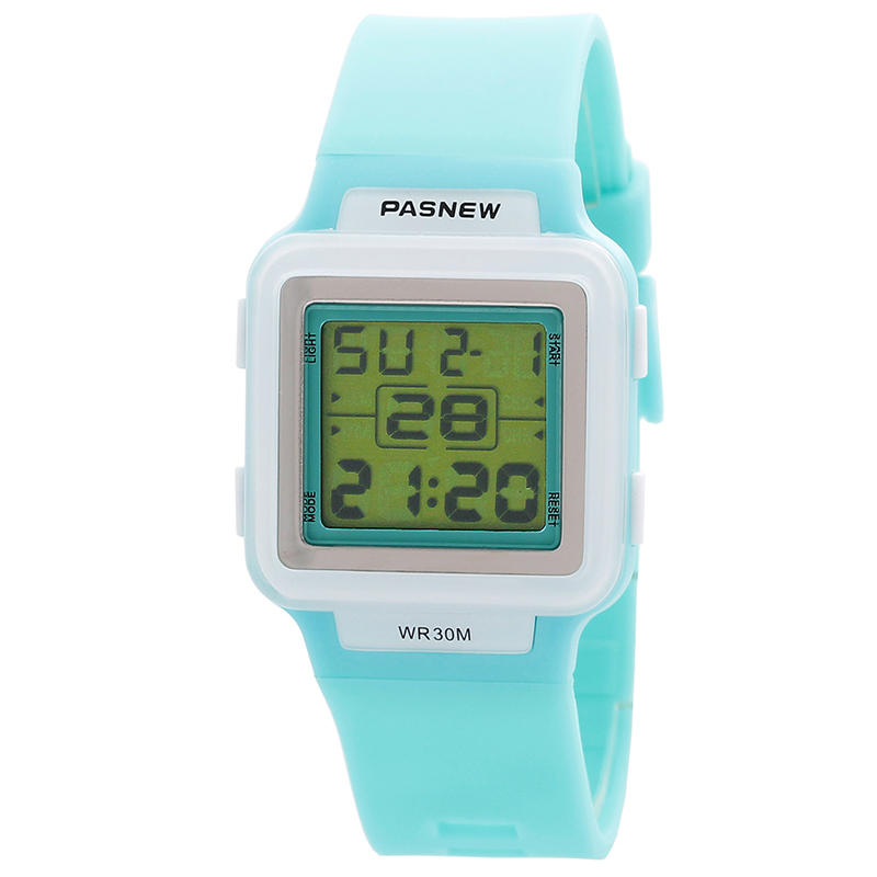 百圣牛卡通儿童手表 防水多功能方形夜光电子表 学生计时闹钟超薄果冻