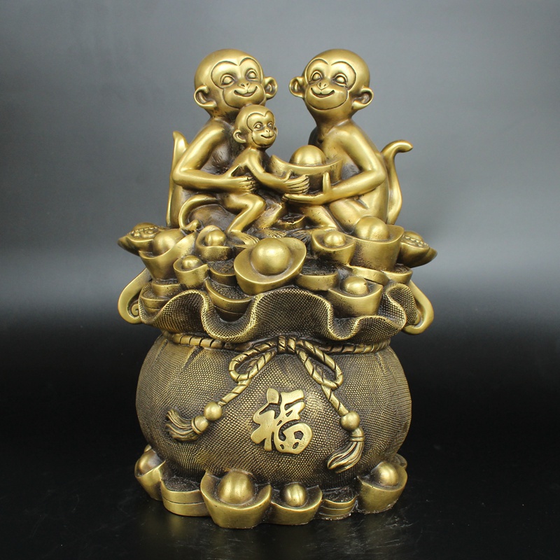 铜人艺巷黄铜生肖猴金钱袋猴全家福猴子家居办公室装饰摆件