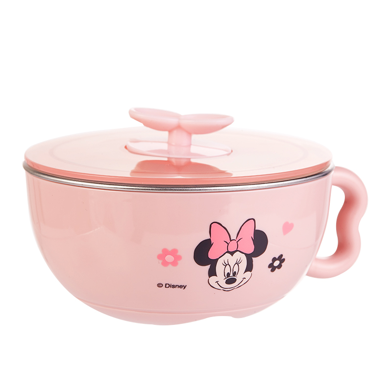 迪士尼（Disney）儿童餐具 婴儿辅食碗宝宝316不锈钢餐具沙拉碗 粉色米妮