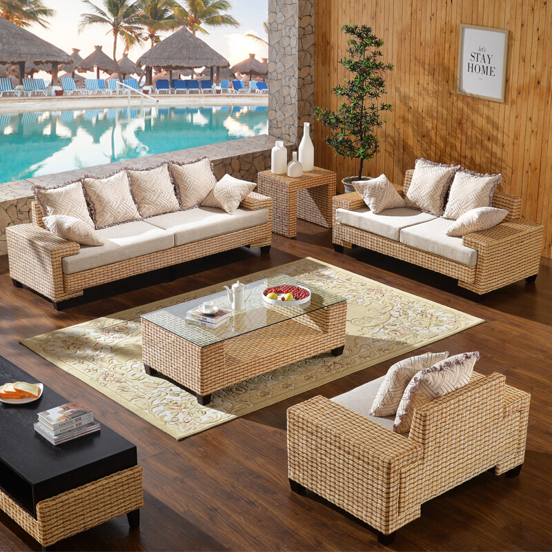 藤妃 藤沙发 藤沙发组合客厅 藤编沙发五件套 海草藤艺沙发 五件套
