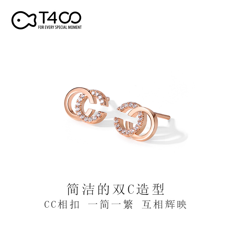 T400 小清新双C 耳钉商品图片-7