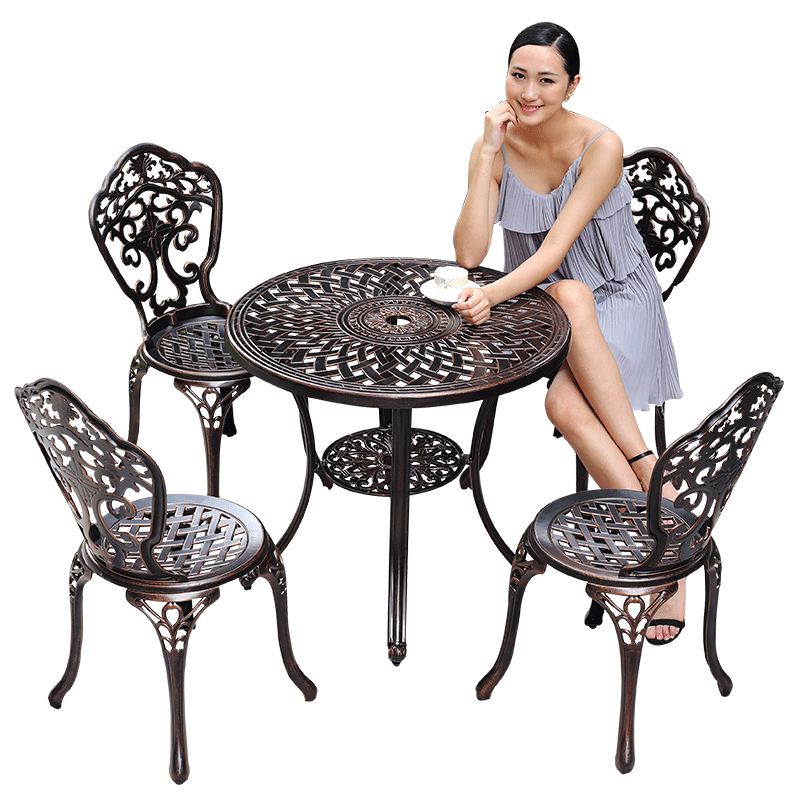 嘉勒美 铸铝桌椅 户外铁艺休闲家具露天阳台五件套组合庭院桌椅 一桌二椅(兰花拆装椅+78拆装圆台)