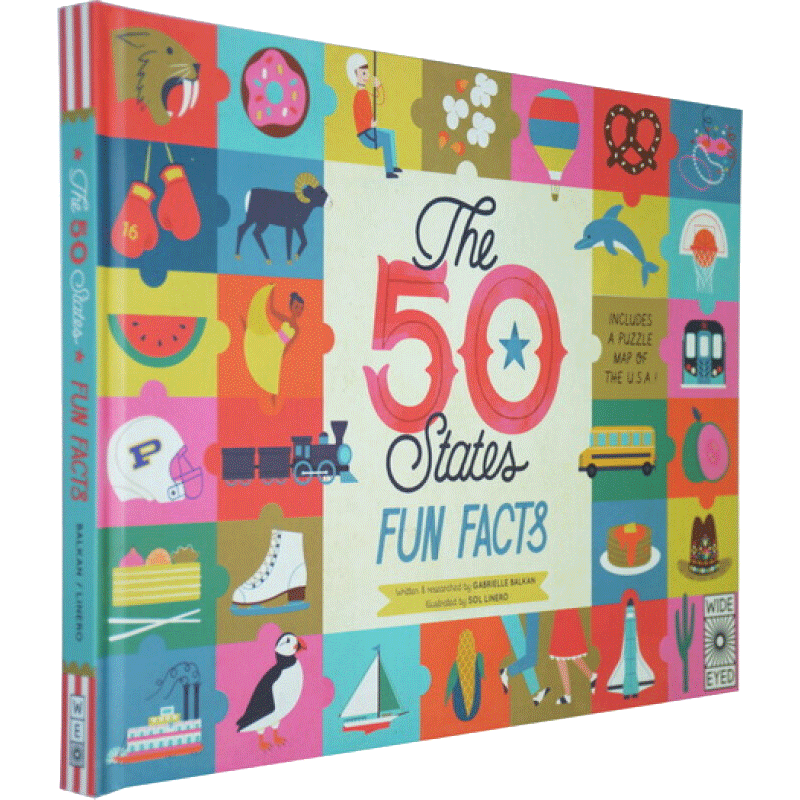 英文原版 the 50 states fun facts百科地理知识纸板书封底带拼图